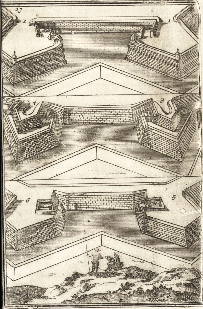 An illustration from Les travaux de Mars, ou, L'art de la guerre : divisé en trois parties ... : avec un ample détail de la milice des Turcs, tant pour l'attaque que pour la deffence : ouvrage enrichi de plus de quatre cens planches gravées en taille-douce, 1684, leaf 48