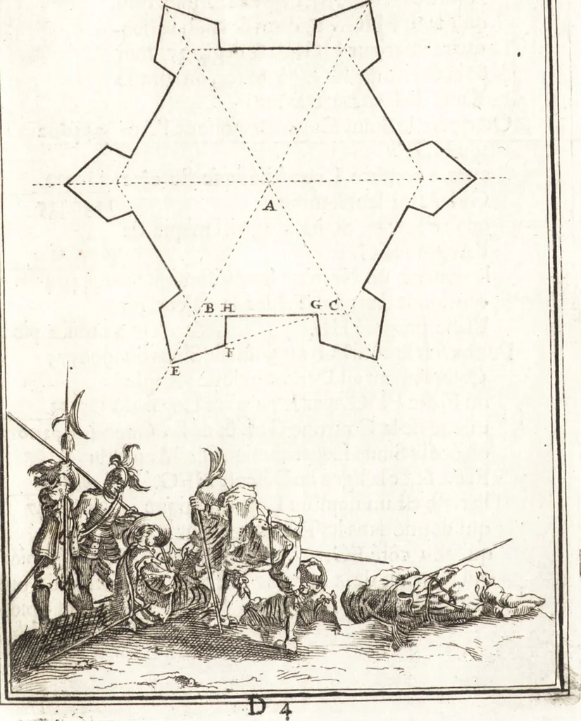 An illustration from Les travaux de Mars, ou, L'art de la guerre : divisé en trois parties ... : avec un ample détail de la milice des Turcs, tant pour l'attaque que pour la deffence : ouvrage enrichi de plus de quatre cens planches gravées en taille-douce, 1684, leaf 74