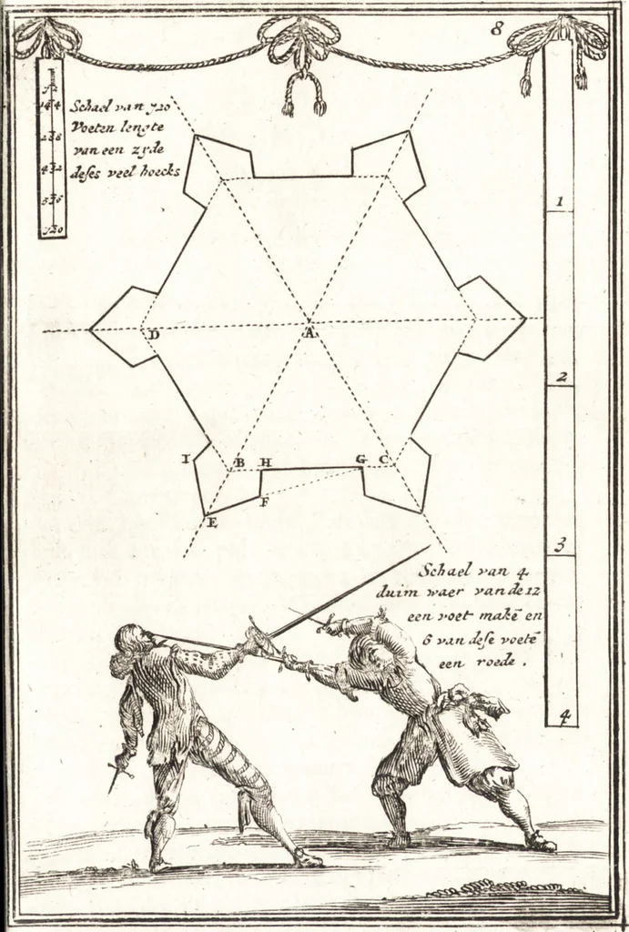An illustration from Les travaux de Mars, ou, L'art de la guerre : divisé en trois parties ... : avec un ample détail de la milice des Turcs, tant pour l'attaque que pour la deffence : ouvrage enrichi de plus de quatre cens planches gravées en taille-douce, 1684, leaf 76