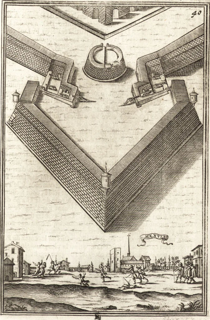 An illustration from Les travaux de Mars, ou, L'art de la guerre : divisé en trois parties ... : avec un ample détail de la milice des Turcs, tant pour l'attaque que pour la deffence : ouvrage enrichi de plus de quatre cens planches gravées en taille-douce, 1684, leaf 84