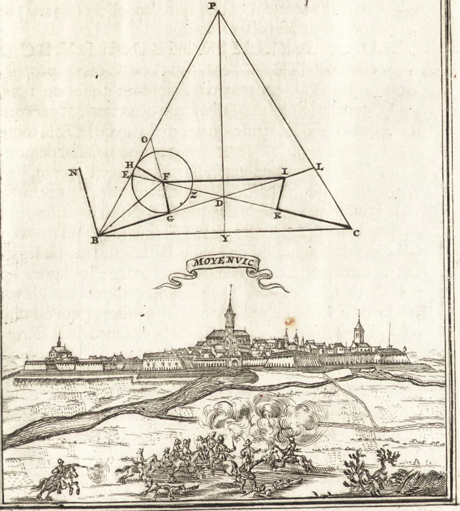An illustration from Les travaux de Mars, ou, L'art de la guerre : divisé en trois parties ... : avec un ample détail de la milice des Turcs, tant pour l'attaque que pour la deffence : ouvrage enrichi de plus de quatre cens planches gravées en taille-douce, 1684, leaf 98