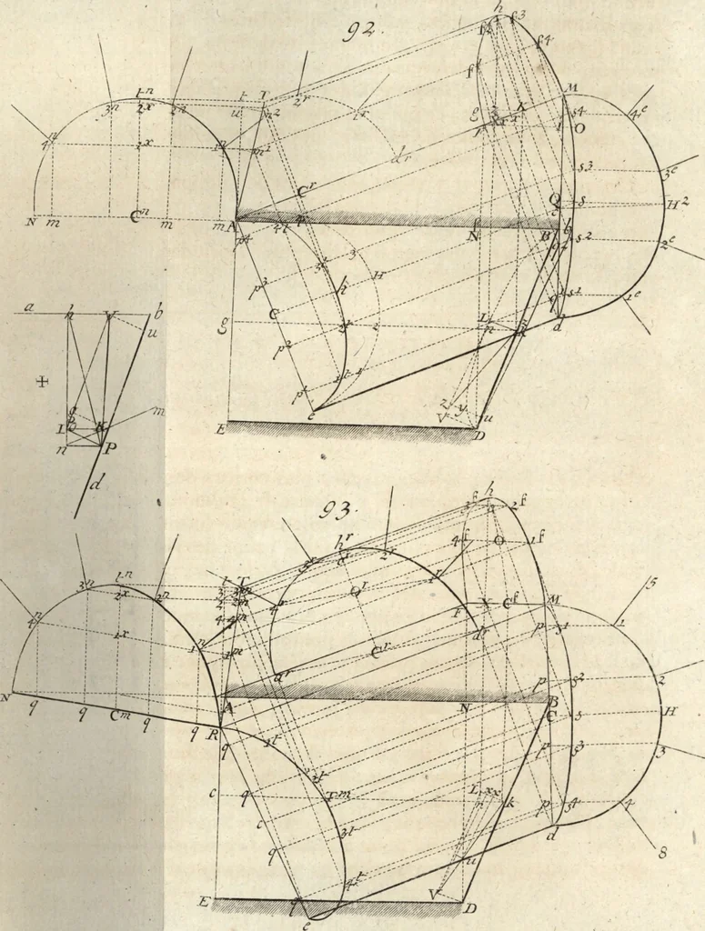 An illustration from La théorie et la pratique de la coupe des pierres et des bois, pour la construction des voutes et autres parties des bâtimens civils & militaires, ou, Traité de stéréotomie à l'usage de l'architecture, 1754, leaf 256