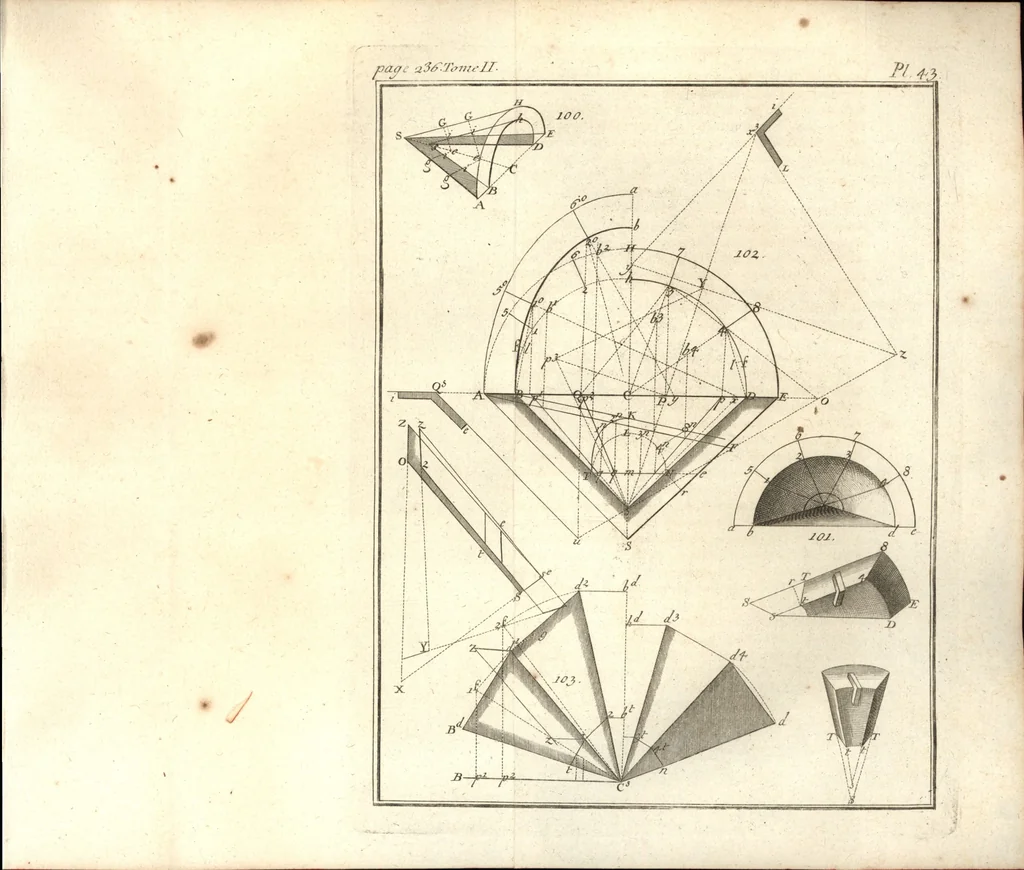 An illustration from La théorie et la pratique de la coupe des pierres et des bois, pour la construction des voutes et autres parties des bâtimens civils & militaires, ou, Traité de stéréotomie à l'usage de l'architecture, 1754, leaf 288