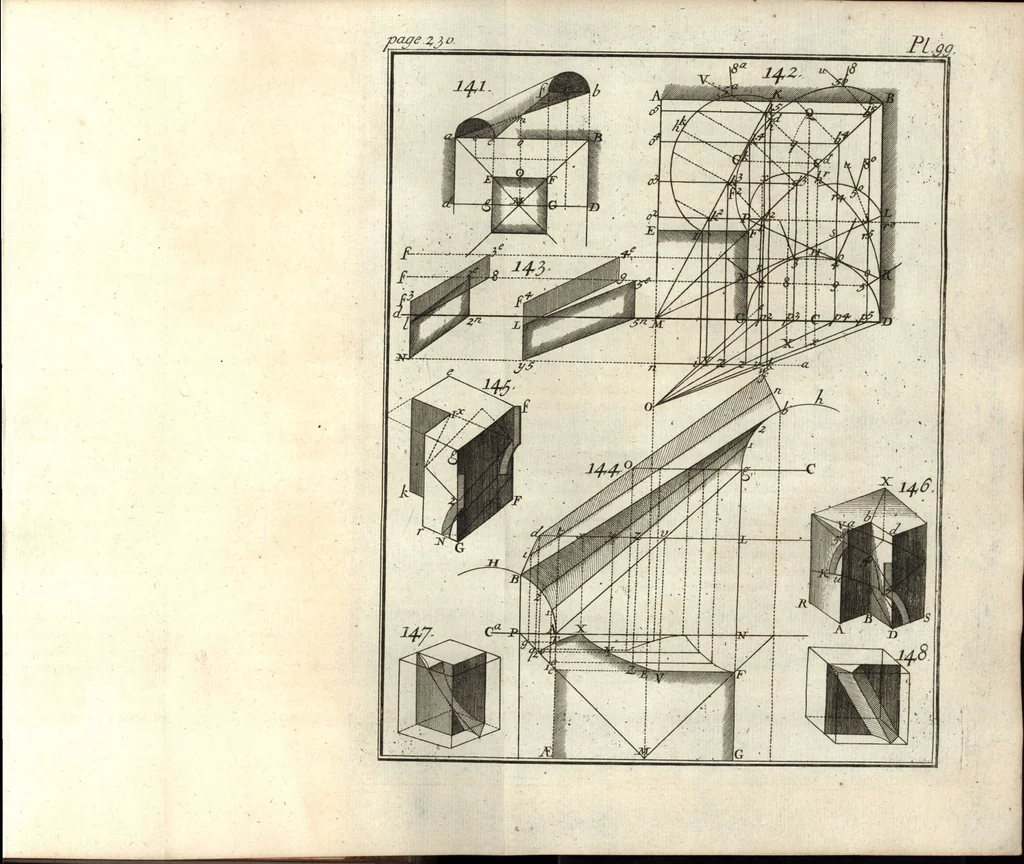 An illustration from La théorie et la pratique de la coupe des pierres et des bois, pour la construction des voutes et autres parties des bâtimens civils & militaires, ou, Traité de stéréotomie à l'usage de l'architecture, 1754, leaf 304