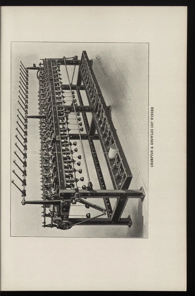 An illustration from Cyclopedia of textile work : a general reference library on cotton, woolen and worsted yarn manufacture, weaving, designing, chemistry and dyeing, finishing, knitting, and allied subjects, 1907, leaf 72