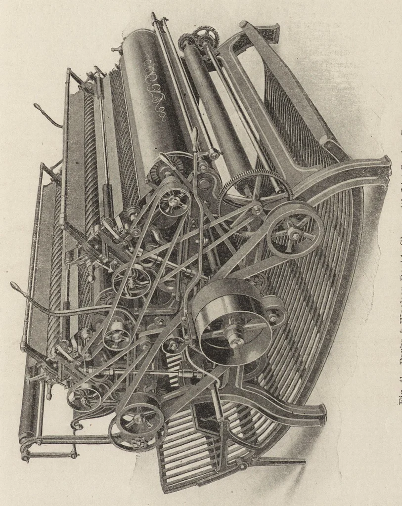 An illustration from Cyclopedia of textile work : a general reference library on cotton, woolen and worsted yarn manufacture, weaving, designing, chemistry and dyeing, finishing, knitting, and allied subjects, 1907, leaf 148