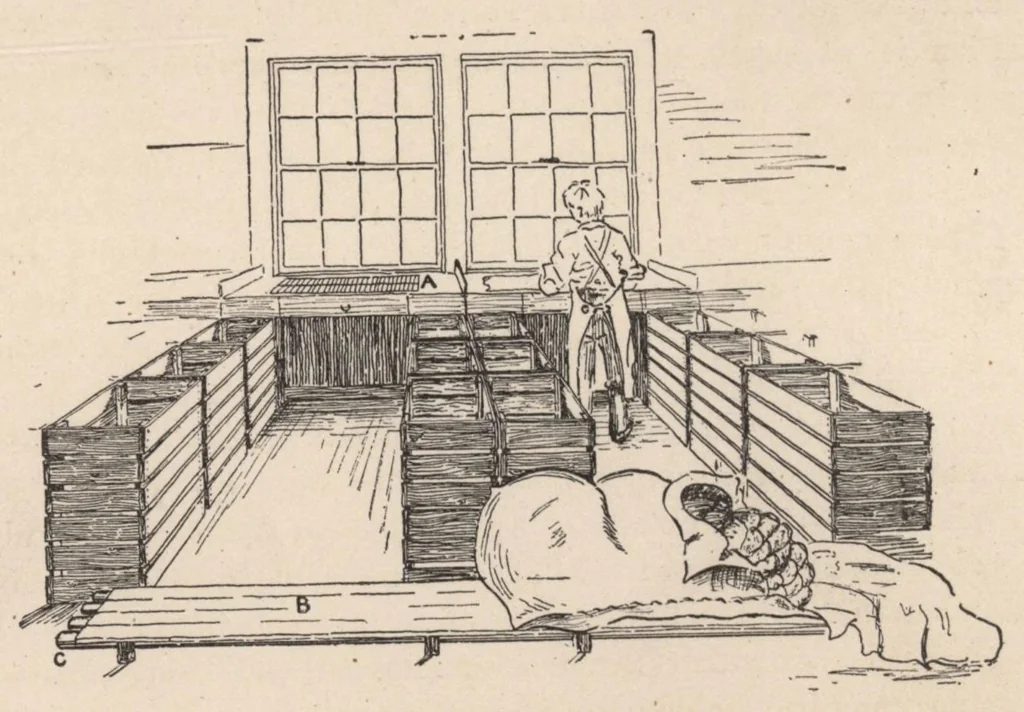 An illustration from Cyclopedia of textile work : a general reference library on cotton, woolen and worsted yarn manufacture, weaving, designing, chemistry and dyeing, finishing, knitting, and allied subjects, 1907, leaf 45