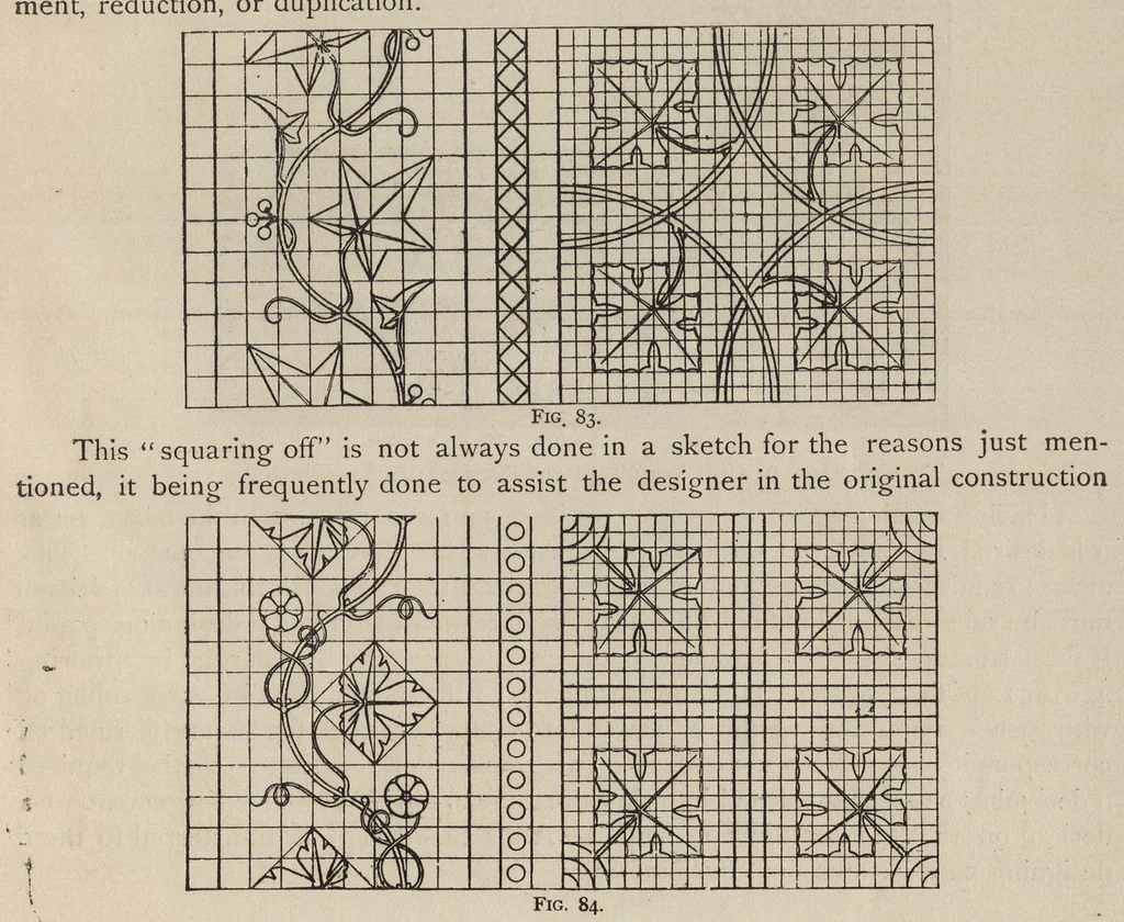 An illustration from Jacquard machine; analyzed & explained the preparation of Jacquard cards & practical hints to learners of Jacquard designing, 1893, leaf 120