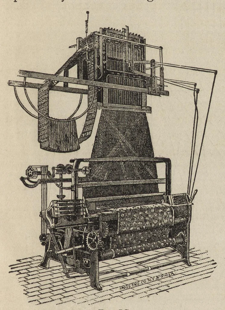 An illustration from Jacquard machine; analyzed & explained the preparation of Jacquard cards & practical hints to learners of Jacquard designing, 1893, leaf 78