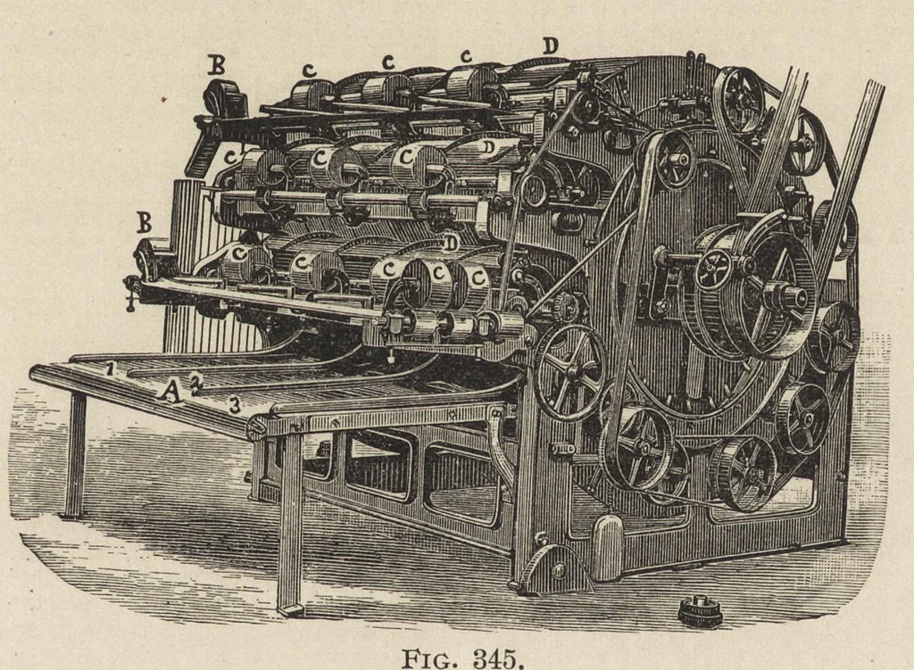 An illustration from The structure of fibres, yarns and fabrics : being a practical treatise for the use of all persons employed in the manufacture of textile fabrics, 1891, leaf 209
