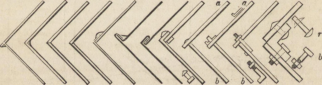 An illustration from The practical metal-worker's assistant : containing the arts of working all metals and alloys, forging of iron and steel, hardening and tempering, melting and mixing, casting and founding, works in sheet metal, the processes dependent on the ductility of the metals, soldering, and the most improved processes, and tools employed by metal-workers, with the application of the art of electro-metallurgy to manufacturing processes : collected from original sources, and from the works of Holtzapffel, Bergeron, Leupold, Plumier, Napier, and others ..., 1851, leaf 197