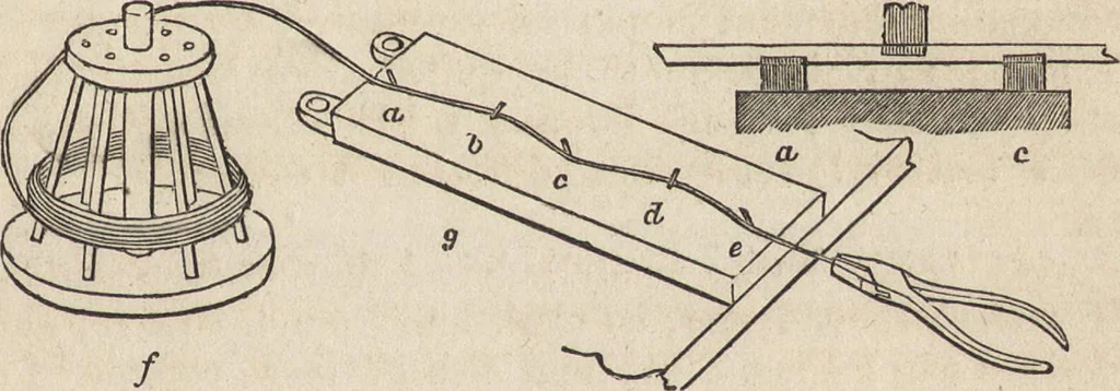 An illustration from The practical metal-worker's assistant : containing the arts of working all metals and alloys, forging of iron and steel, hardening and tempering, melting and mixing, casting and founding, works in sheet metal, the processes dependent on the ductility of the metals, soldering, and the most improved processes, and tools employed by metal-workers, with the application of the art of electro-metallurgy to manufacturing processes : collected from original sources, and from the works of Holtzapffel, Bergeron, Leupold, Plumier, Napier, and others ..., 1851, leaf 228