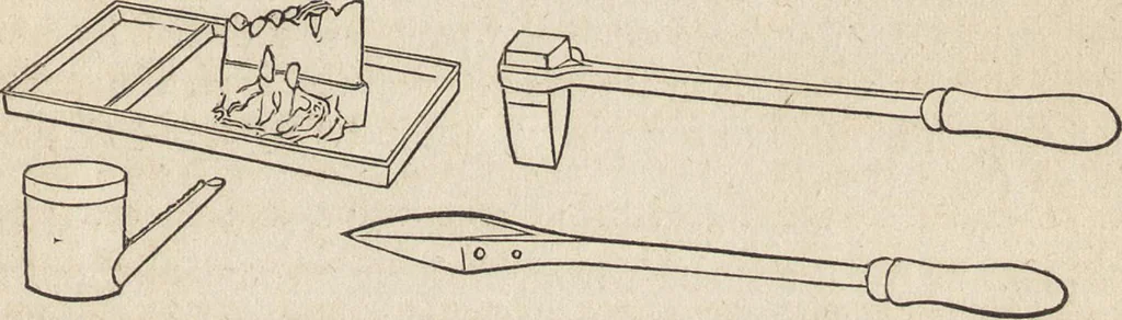 An illustration from The practical metal-worker's assistant : containing the arts of working all metals and alloys, forging of iron and steel, hardening and tempering, melting and mixing, casting and founding, works in sheet metal, the processes dependent on the ductility of the metals, soldering, and the most improved processes, and tools employed by metal-workers, with the application of the art of electro-metallurgy to manufacturing processes : collected from original sources, and from the works of Holtzapffel, Bergeron, Leupold, Plumier, Napier, and others ..., 1851, leaf 246