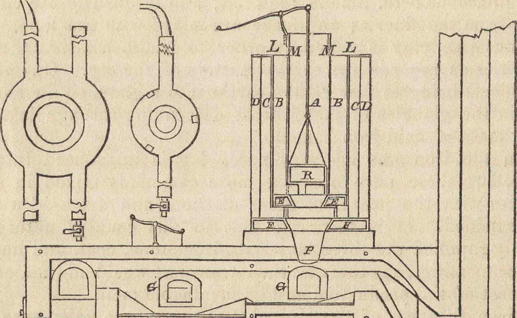An illustration from The practical metal-worker's assistant : containing the arts of working all metals and alloys, forging of iron and steel, hardening and tempering, melting and mixing, casting and founding, works in sheet metal, the processes dependent on the ductility of the metals, soldering, and the most improved processes, and tools employed by metal-workers, with the application of the art of electro-metallurgy to manufacturing processes : collected from original sources, and from the works of Holtzapffel, Bergeron, Leupold, Plumier, Napier, and others ..., 1851, leaf 25