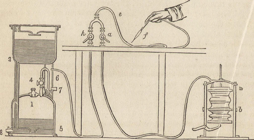 An illustration from The practical metal-worker's assistant : containing the arts of working all metals and alloys, forging of iron and steel, hardening and tempering, melting and mixing, casting and founding, works in sheet metal, the processes dependent on the ductility of the metals, soldering, and the most improved processes, and tools employed by metal-workers, with the application of the art of electro-metallurgy to manufacturing processes : collected from original sources, and from the works of Holtzapffel, Bergeron, Leupold, Plumier, Napier, and others ..., 1851, leaf 253