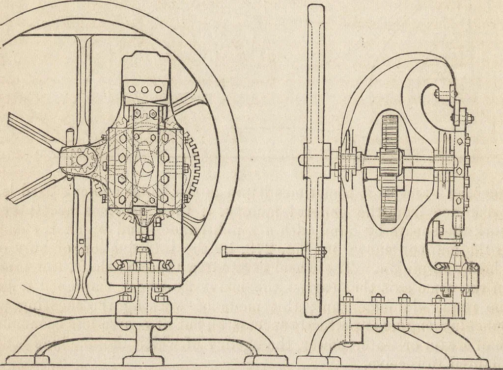 An illustration from The practical metal-worker's assistant : containing the arts of working all metals and alloys, forging of iron and steel, hardening and tempering, melting and mixing, casting and founding, works in sheet metal, the processes dependent on the ductility of the metals, soldering, and the most improved processes, and tools employed by metal-workers, with the application of the art of electro-metallurgy to manufacturing processes : collected from original sources, and from the works of Holtzapffel, Bergeron, Leupold, Plumier, Napier, and others ..., 1851, leaf 269