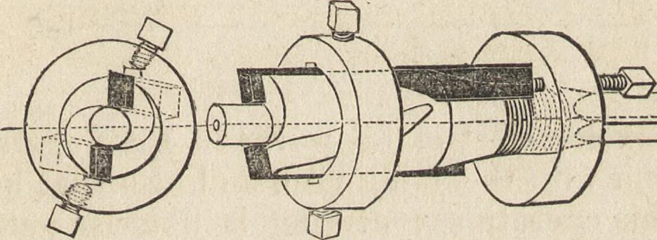 An illustration from The practical metal-worker's assistant : containing the arts of working all metals and alloys, forging of iron and steel, hardening and tempering, melting and mixing, casting and founding, works in sheet metal, the processes dependent on the ductility of the metals, soldering, and the most improved processes, and tools employed by metal-workers, with the application of the art of electro-metallurgy to manufacturing processes : collected from original sources, and from the works of Holtzapffel, Bergeron, Leupold, Plumier, Napier, and others ..., 1851, leaf 300