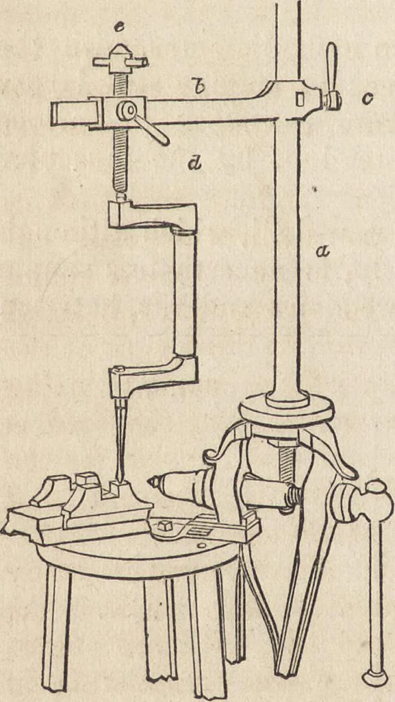 An illustration from The practical metal-worker's assistant : containing the arts of working all metals and alloys, forging of iron and steel, hardening and tempering, melting and mixing, casting and founding, works in sheet metal, the processes dependent on the ductility of the metals, soldering, and the most improved processes, and tools employed by metal-workers, with the application of the art of electro-metallurgy to manufacturing processes : collected from original sources, and from the works of Holtzapffel, Bergeron, Leupold, Plumier, Napier, and others ..., 1851, leaf 305
