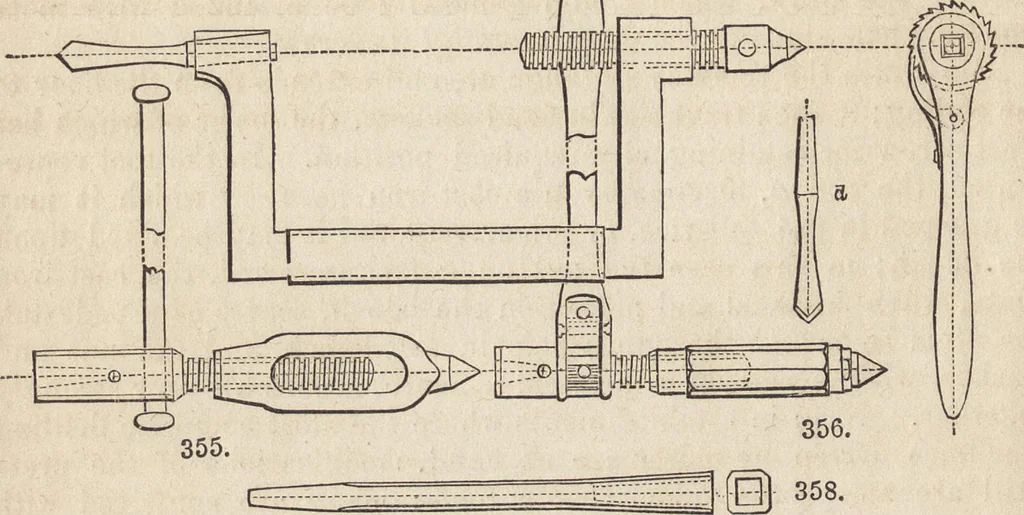 An illustration from The practical metal-worker's assistant : containing the arts of working all metals and alloys, forging of iron and steel, hardening and tempering, melting and mixing, casting and founding, works in sheet metal, the processes dependent on the ductility of the metals, soldering, and the most improved processes, and tools employed by metal-workers, with the application of the art of electro-metallurgy to manufacturing processes : collected from original sources, and from the works of Holtzapffel, Bergeron, Leupold, Plumier, Napier, and others ..., 1851, leaf 307