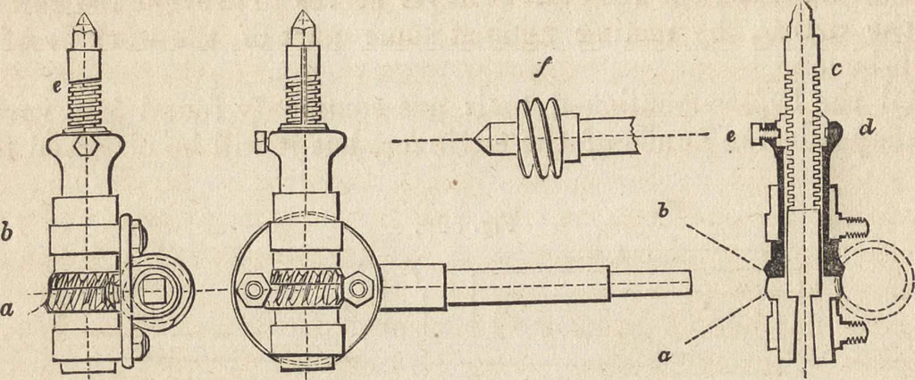 An illustration from The practical metal-worker's assistant : containing the arts of working all metals and alloys, forging of iron and steel, hardening and tempering, melting and mixing, casting and founding, works in sheet metal, the processes dependent on the ductility of the metals, soldering, and the most improved processes, and tools employed by metal-workers, with the application of the art of electro-metallurgy to manufacturing processes : collected from original sources, and from the works of Holtzapffel, Bergeron, Leupold, Plumier, Napier, and others ..., 1851, leaf 309