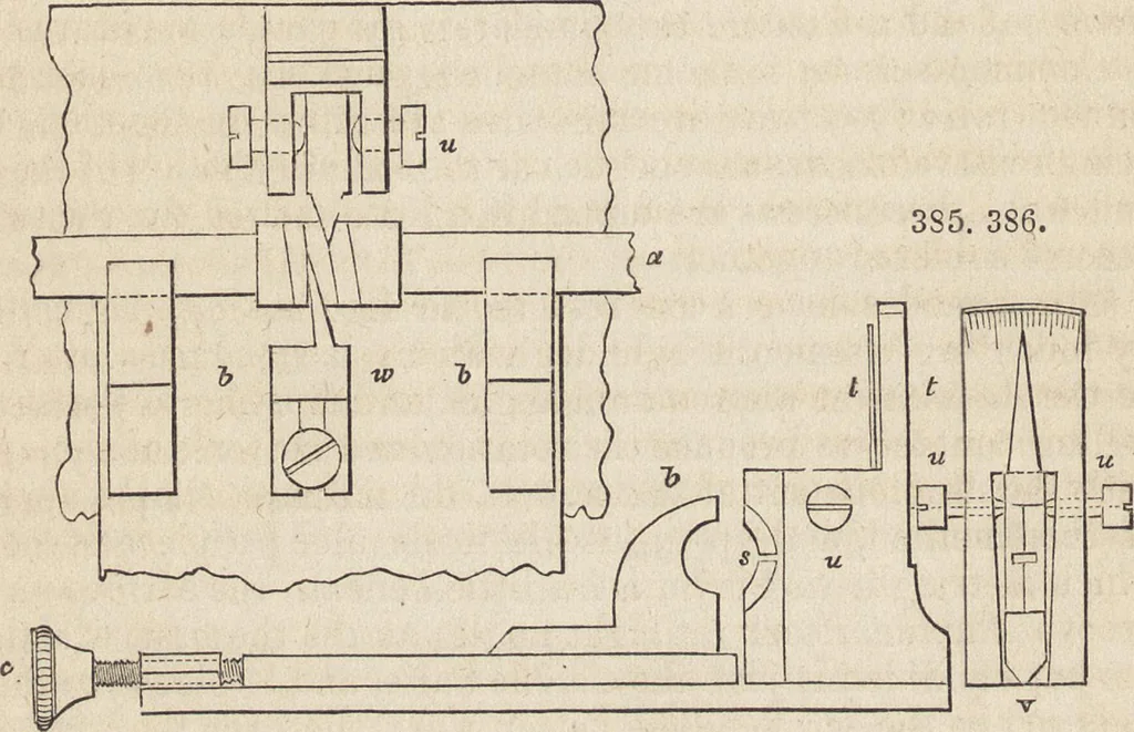 An illustration from The practical metal-worker's assistant : containing the arts of working all metals and alloys, forging of iron and steel, hardening and tempering, melting and mixing, casting and founding, works in sheet metal, the processes dependent on the ductility of the metals, soldering, and the most improved processes, and tools employed by metal-workers, with the application of the art of electro-metallurgy to manufacturing processes : collected from original sources, and from the works of Holtzapffel, Bergeron, Leupold, Plumier, Napier, and others ..., 1851, leaf 323