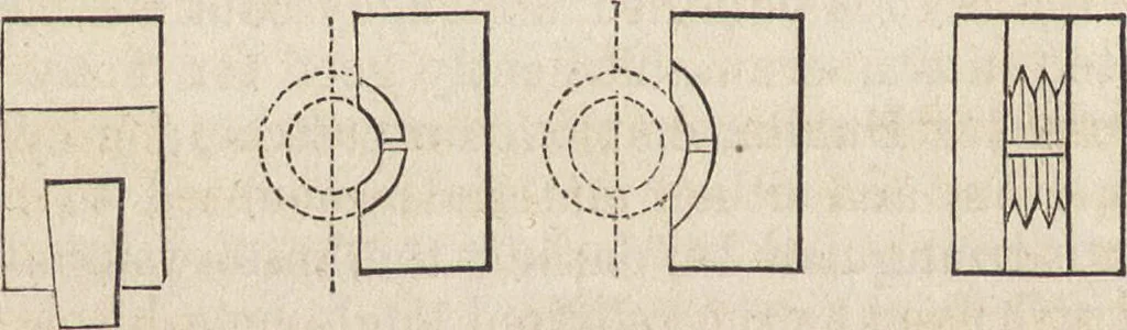 An illustration from The practical metal-worker's assistant : containing the arts of working all metals and alloys, forging of iron and steel, hardening and tempering, melting and mixing, casting and founding, works in sheet metal, the processes dependent on the ductility of the metals, soldering, and the most improved processes, and tools employed by metal-workers, with the application of the art of electro-metallurgy to manufacturing processes : collected from original sources, and from the works of Holtzapffel, Bergeron, Leupold, Plumier, Napier, and others ..., 1851, leaf 323