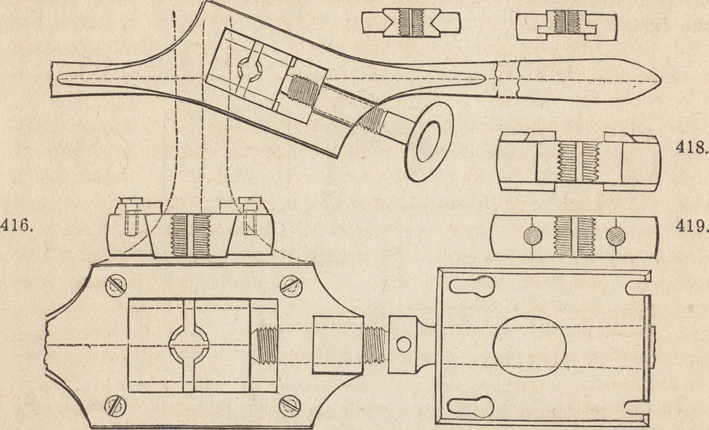An illustration from The practical metal-worker's assistant : containing the arts of working all metals and alloys, forging of iron and steel, hardening and tempering, melting and mixing, casting and founding, works in sheet metal, the processes dependent on the ductility of the metals, soldering, and the most improved processes, and tools employed by metal-workers, with the application of the art of electro-metallurgy to manufacturing processes : collected from original sources, and from the works of Holtzapffel, Bergeron, Leupold, Plumier, Napier, and others ..., 1851, leaf 333