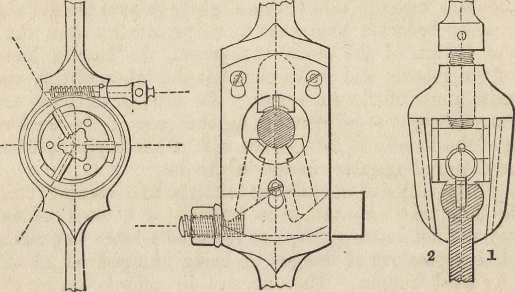 An illustration from The practical metal-worker's assistant : containing the arts of working all metals and alloys, forging of iron and steel, hardening and tempering, melting and mixing, casting and founding, works in sheet metal, the processes dependent on the ductility of the metals, soldering, and the most improved processes, and tools employed by metal-workers, with the application of the art of electro-metallurgy to manufacturing processes : collected from original sources, and from the works of Holtzapffel, Bergeron, Leupold, Plumier, Napier, and others ..., 1851, leaf 338