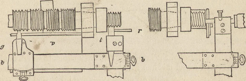 An illustration from The practical metal-worker's assistant : containing the arts of working all metals and alloys, forging of iron and steel, hardening and tempering, melting and mixing, casting and founding, works in sheet metal, the processes dependent on the ductility of the metals, soldering, and the most improved processes, and tools employed by metal-workers, with the application of the art of electro-metallurgy to manufacturing processes : collected from original sources, and from the works of Holtzapffel, Bergeron, Leupold, Plumier, Napier, and others ..., 1851, leaf 348