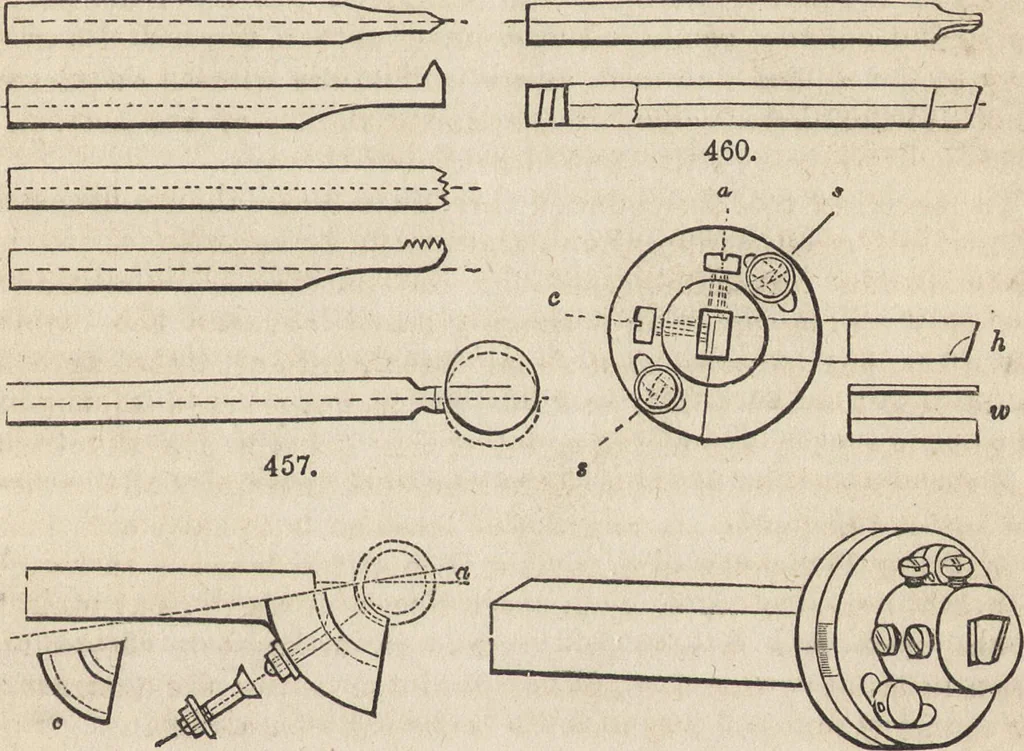 An illustration from The practical metal-worker's assistant : containing the arts of working all metals and alloys, forging of iron and steel, hardening and tempering, melting and mixing, casting and founding, works in sheet metal, the processes dependent on the ductility of the metals, soldering, and the most improved processes, and tools employed by metal-workers, with the application of the art of electro-metallurgy to manufacturing processes : collected from original sources, and from the works of Holtzapffel, Bergeron, Leupold, Plumier, Napier, and others ..., 1851, leaf 356