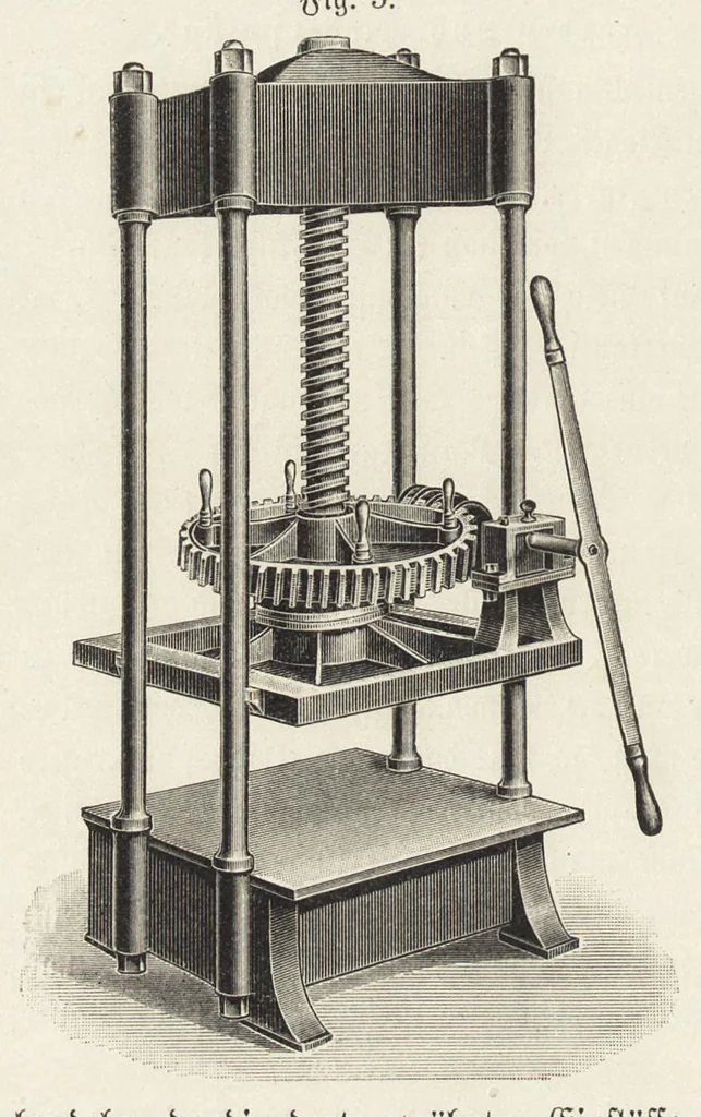 An illustration from J.G. Gentele's Lehrbuch der Farbenfabrikation : Anweisung zur Darstellung, Untersuchung und Verwendung der im Handel vorkommenden Malerfarben, zum Gebrauche für Farben-, Tusch-, und Tapetenfabrikanten, Chemiker, Techniker, Kaufleute, Maler, Koloristen und andere Farbenkonsumenten, 1906, leaf 33