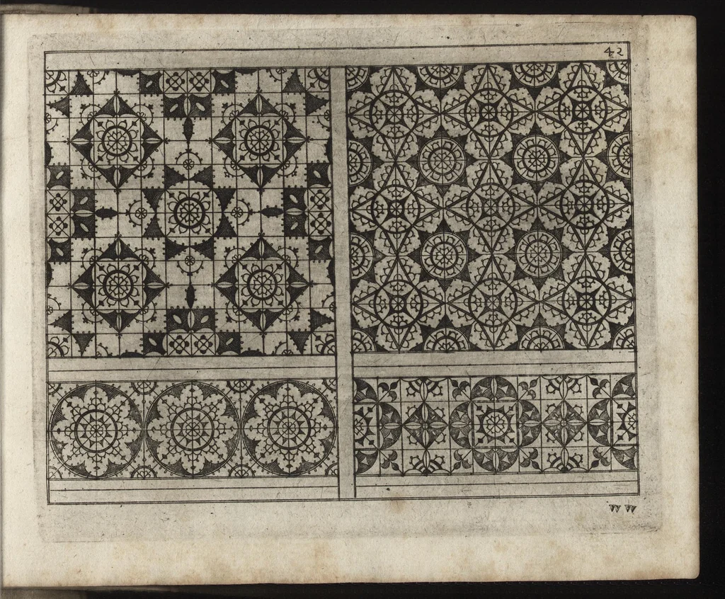 An illustration from Newes Modelbuch in Kupffer gemacht : darinen allerhand Arth newer Mödel von dün, mittel vnd dick aussgeschnidener Arbeit, auch andern künstlichen Nehwerck zu gebrauchen mit Vleiss inn Druck verfertigt, 1604, leaf 108