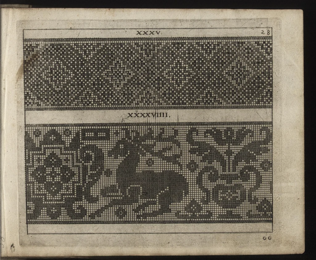 An illustration from Newes Modelbuch in Kupffer gemacht : darinen allerhand Arth newer Mödel von dün, mittel vnd dick aussgeschnidener Arbeit, auch andern künstlichen Nehwerck zu gebrauchen mit Vleiss inn Druck verfertigt, 1604, leaf 80