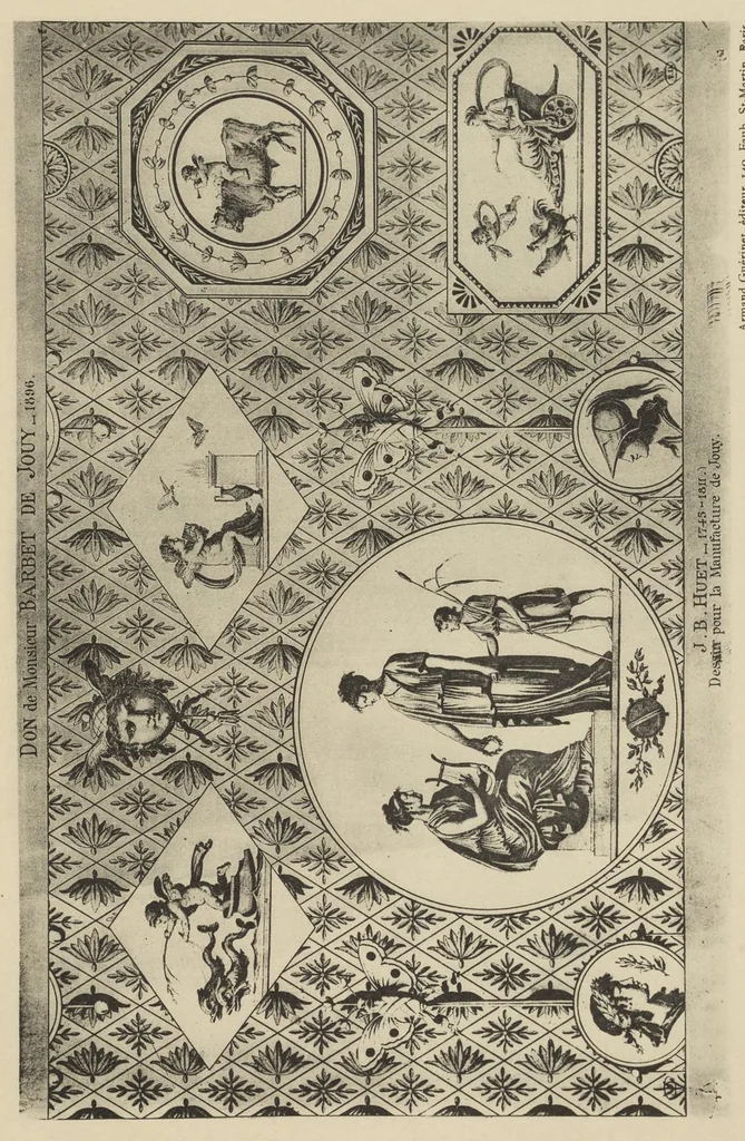 An illustration from Nouvelles collections du Musée des arts décoratifs. Série 9. Dessins de J.B. Huet pour la manufacture de Jouy (1745 à 1811), leaf 16