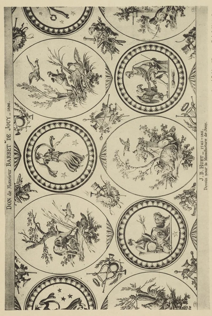 An illustration from Nouvelles collections du Musée des arts décoratifs. Série 9. Dessins de J.B. Huet pour la manufacture de Jouy (1745 à 1811), leaf 22