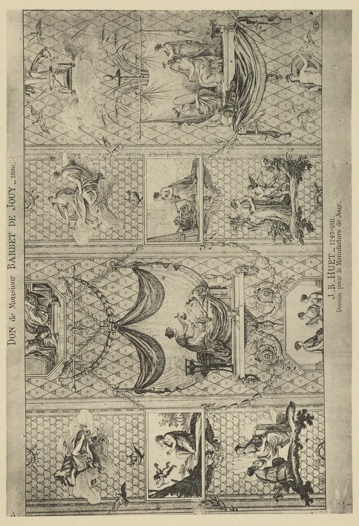 An illustration from Nouvelles collections du Musée des arts décoratifs. Série 9. Dessins de J.B. Huet pour la manufacture de Jouy (1745 à 1811), leaf 38