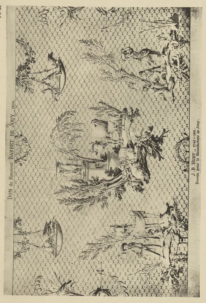 An illustration from Nouvelles collections du Musée des arts décoratifs. Série 9. Dessins de J.B. Huet pour la manufacture de Jouy (1745 à 1811), leaf 44