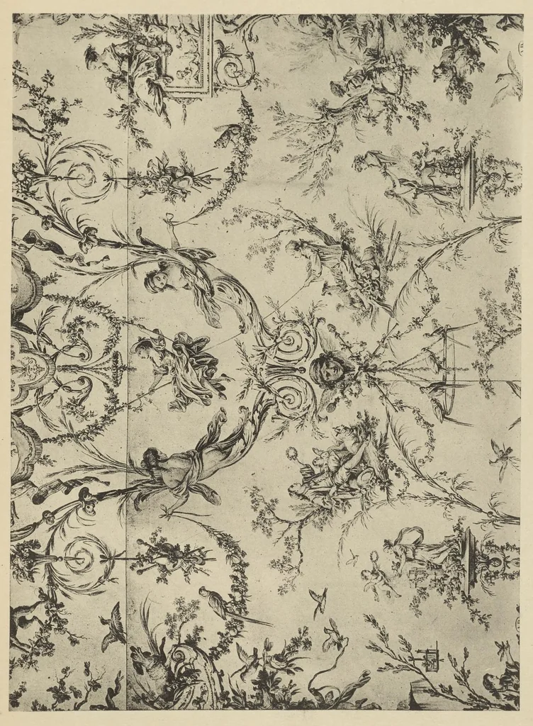 An illustration from Nouvelles collections du Musée des arts décoratifs. Série 9. Dessins de J.B. Huet pour la manufacture de Jouy (1745 à 1811), leaf 60
