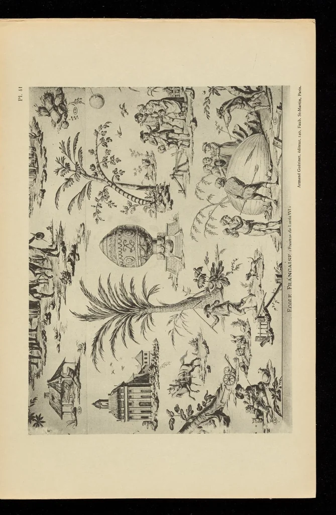 An illustration from Nouvelles collections du Musée des arts décoratifs. Série 9. Dessins de J.B. Huet pour la manufacture de Jouy (1745 à 1811), leaf 82