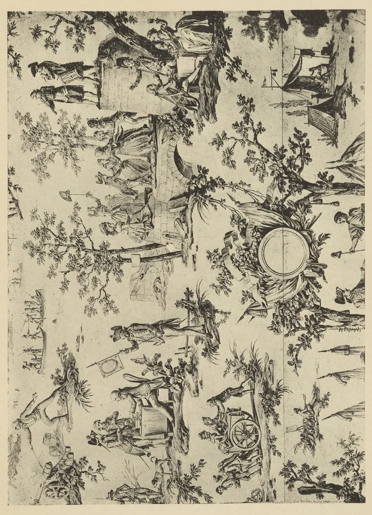 An illustration from Nouvelles collections du Musée des arts décoratifs. Série 9. Dessins de J.B. Huet pour la manufacture de Jouy (1745 à 1811), leaf 94