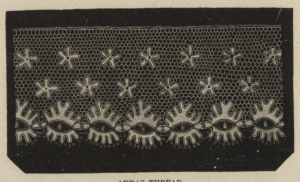 An illustration from Lace, ancient and modern : comprising a history of its origin and manufacture, with instructions concerning the manner of making it, 1880, leaf 210