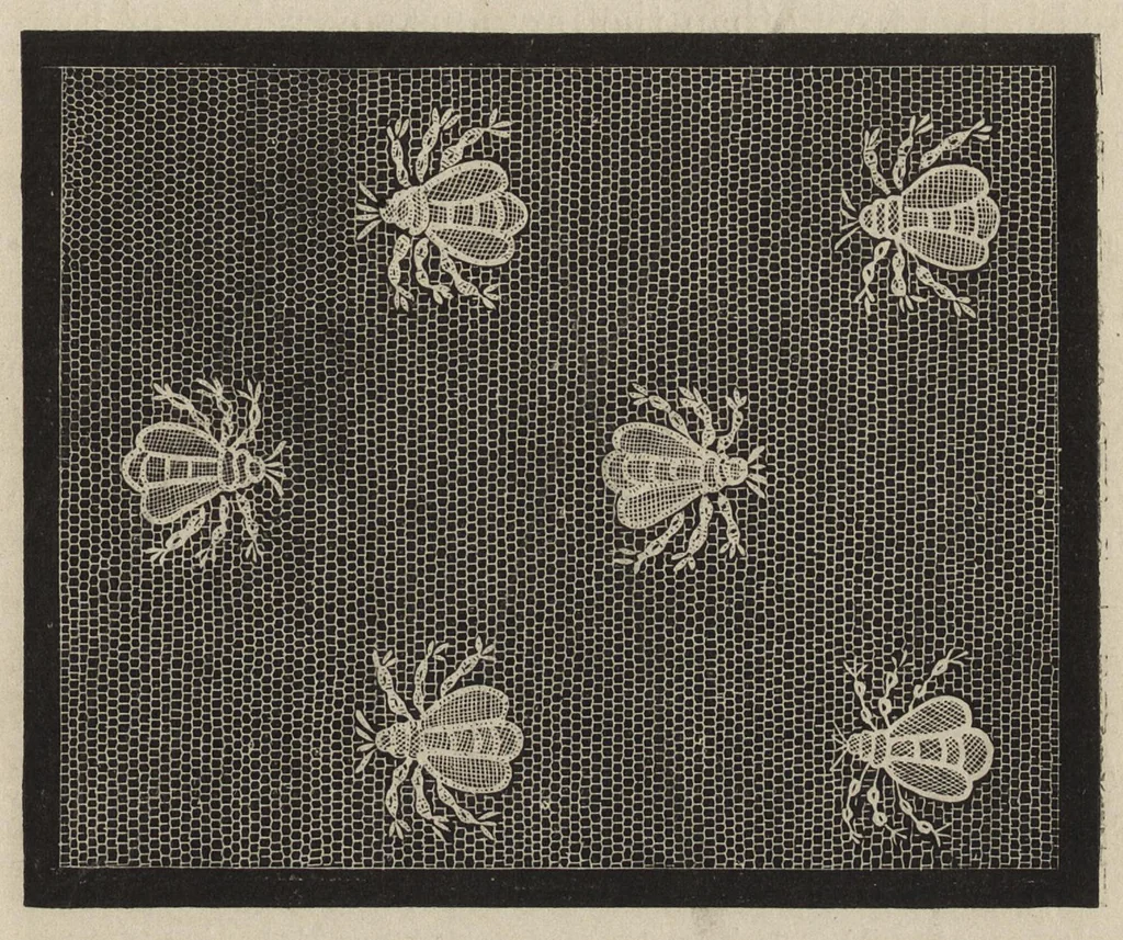 An illustration from Lace, ancient and modern : comprising a history of its origin and manufacture, with instructions concerning the manner of making it, 1880, leaf 46
