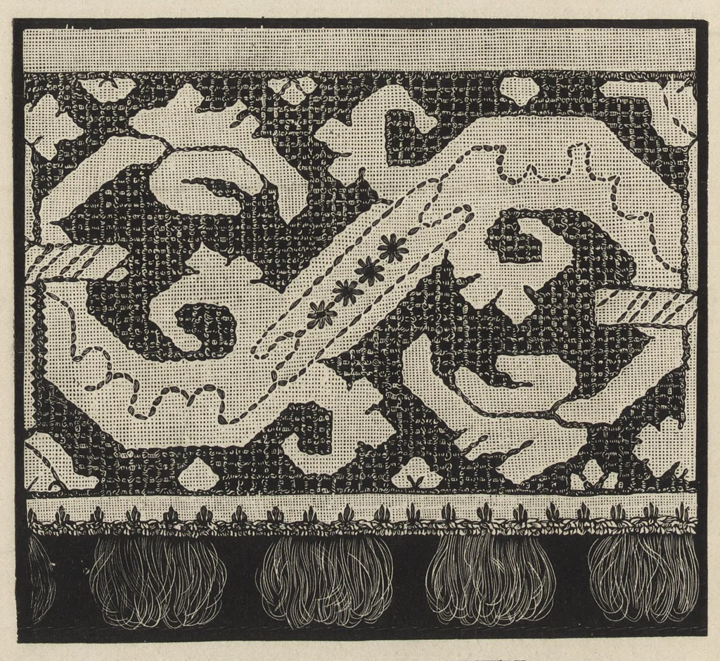 An illustration from Lace, ancient and modern : comprising a history of its origin and manufacture, with instructions concerning the manner of making it, 1880, leaf 97