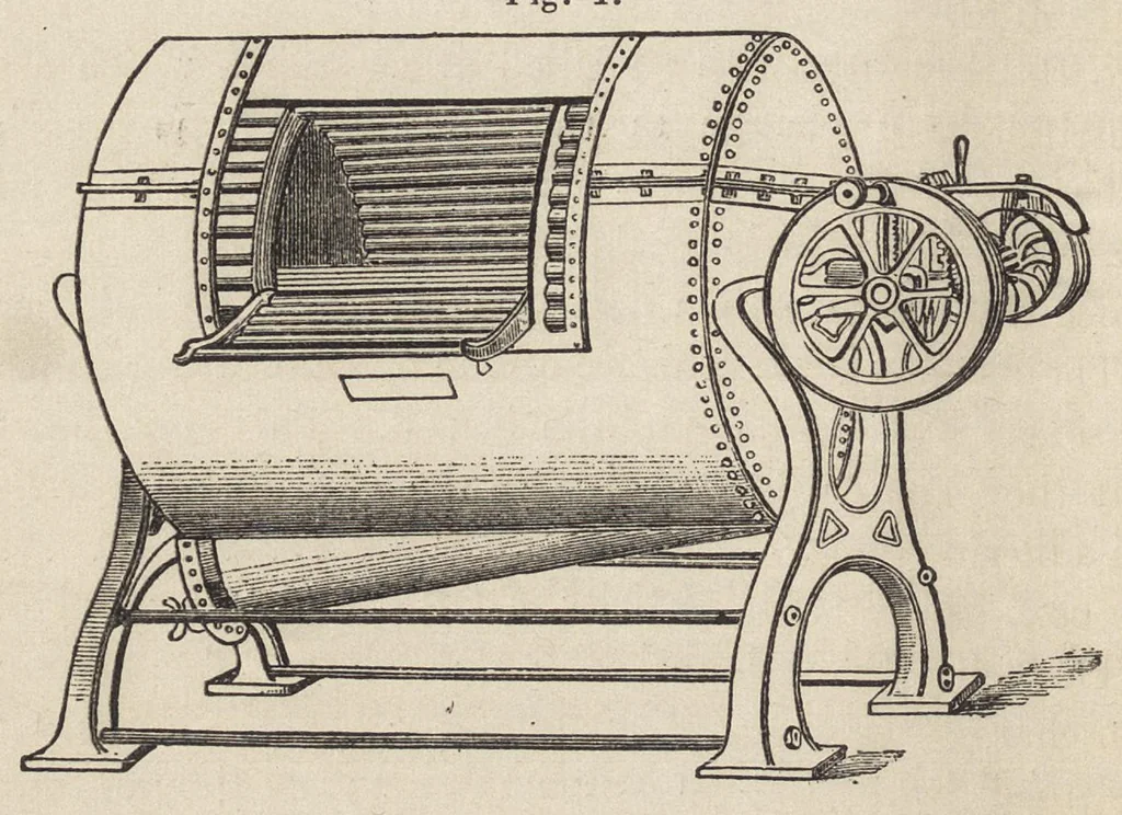 An illustration from The practical scourer and garment dyer : comprising dry or chemical cleansing, the art of removing stains, fine washing, bleaching and dyeing of straw hats, gloves and feathers of all kinds, dyeing of worn clothes of all fabrics, including mixed goods, by one dip, and the manufacture of soaps and fluids for cleansing purposes, 1893, leaf 29