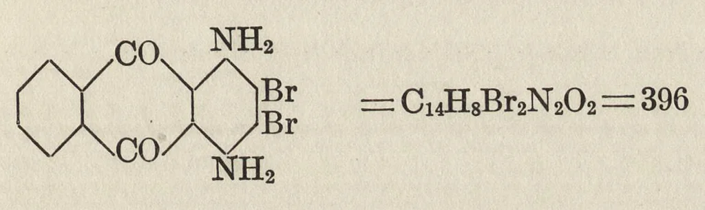 An illustration from Dyes classified by intermediates : dyes tabularly arranged under each intermediate, with statistical and other data for both dyes and intermediates : glossary of dye and intermediate names alphabetically arranged, 1922, leaf 198