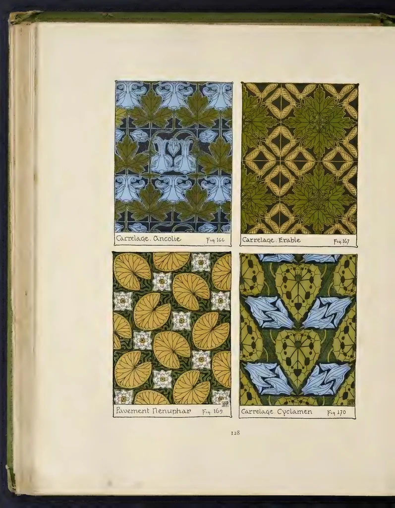 An illustration from Etude de la plante : son application aux industries d'art : pochoir, papier peint, etoffes, céramique, marqueterie, tapis, ferronnerie, reliure, dentelles, broderies, vitrail, mosaïque, bijouterie, bronze, orfévrerie, 1914, leaf 133