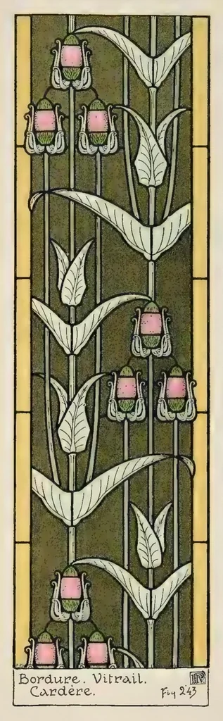 An illustration from Etude de la plante : son application aux industries d'art : pochoir, papier peint, etoffes, céramique, marqueterie, tapis, ferronnerie, reliure, dentelles, broderies, vitrail, mosaïque, bijouterie, bronze, orfévrerie, 1914, leaf 197