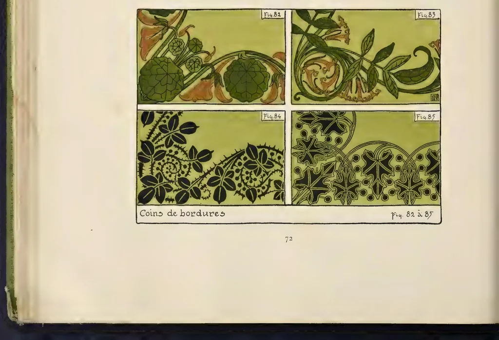 An illustration from Etude de la plante : son application aux industries d'art : pochoir, papier peint, etoffes, céramique, marqueterie, tapis, ferronnerie, reliure, dentelles, broderies, vitrail, mosaïque, bijouterie, bronze, orfévrerie, 1914, leaf 77