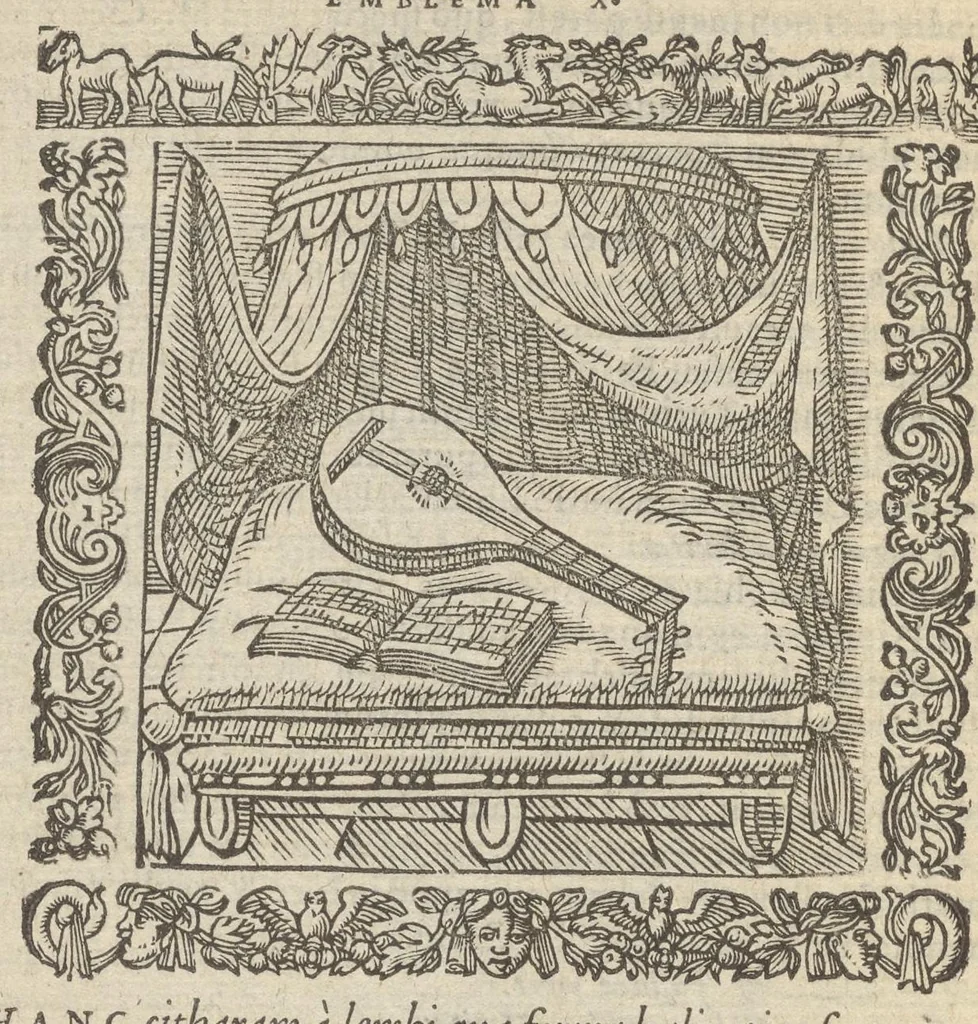 An illustration from Omnia Andreae Alciati v.c. emblemata : cum commentariis, quibus emblematum aperta origine mens auctoris explicatur & obscura omnia dubiáque illustrantur : adiectae ad calcem notae posteriores, 1589, leaf 237