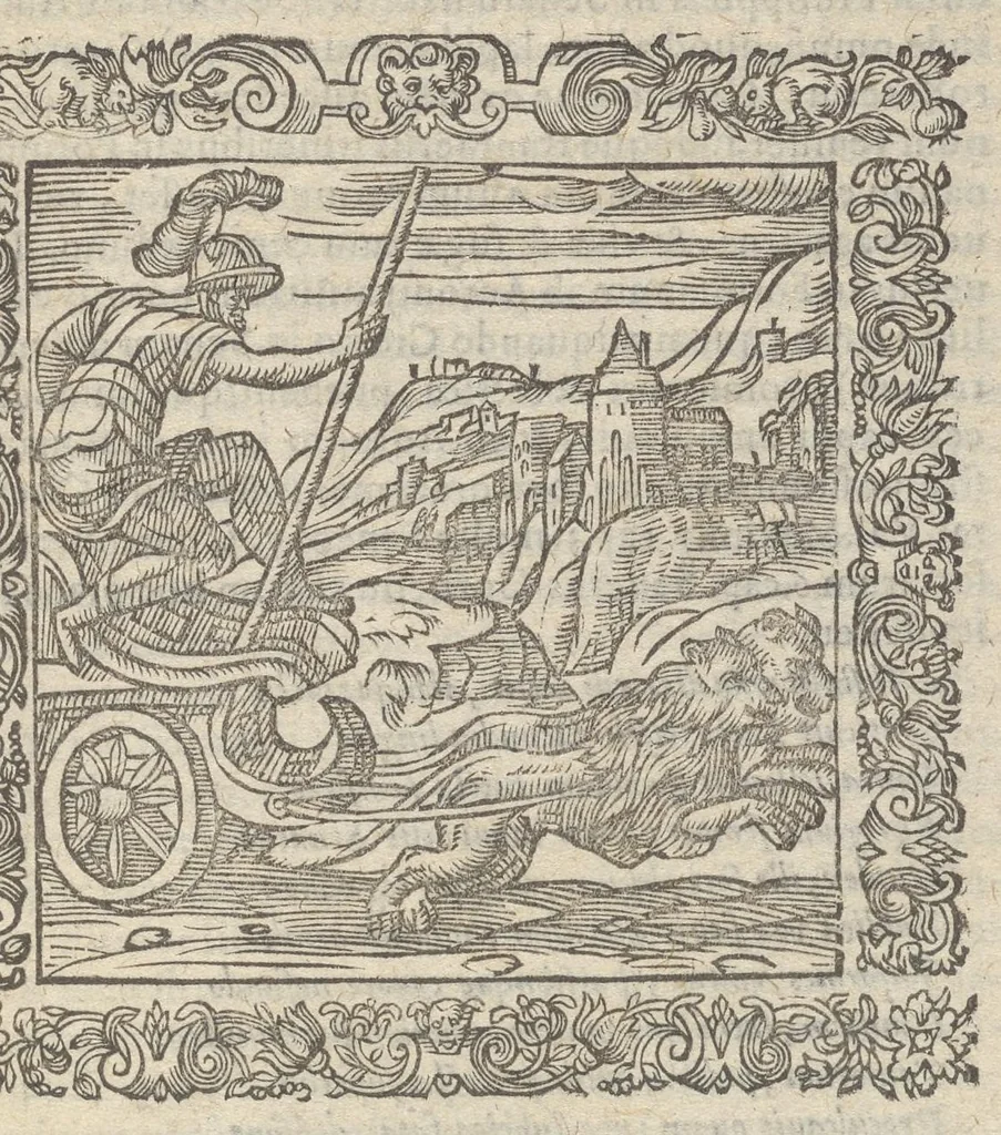 An illustration from Omnia Andreae Alciati v.c. emblemata : cum commentariis, quibus emblematum aperta origine mens auctoris explicatur & obscura omnia dubiáque illustrantur : adiectae ad calcem notae posteriores, 1589, leaf 316